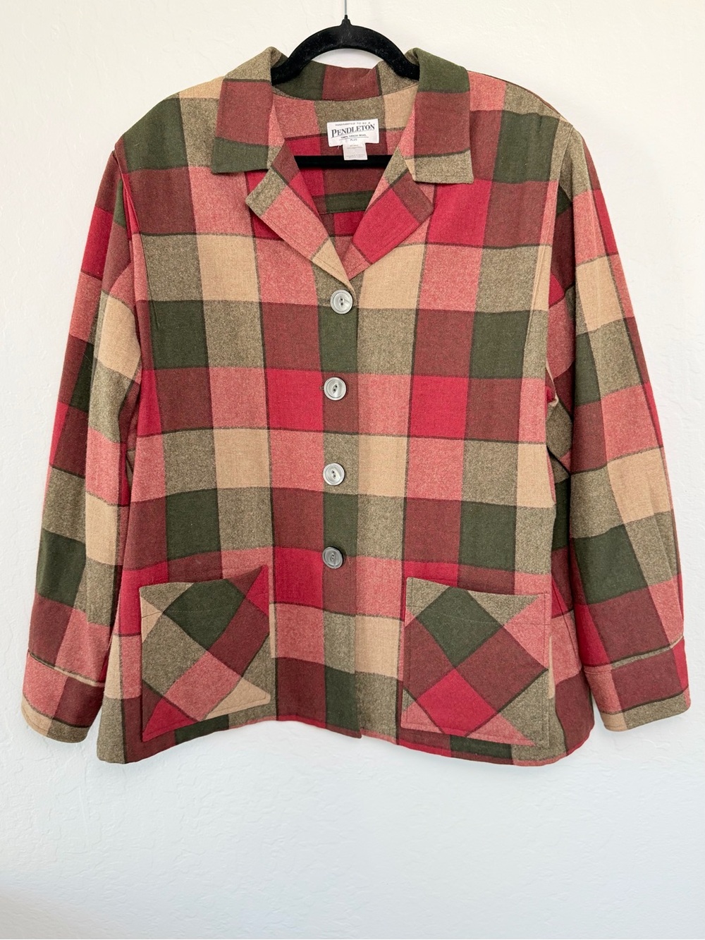 Pendleton Vintage 49er Plaid Virgin Wool Jacket Button Front Red Green Plus 1X